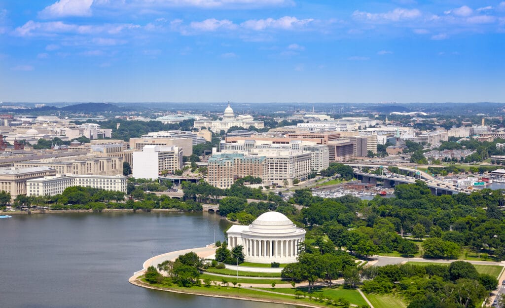 Washington DC aerial view with Thomas Jefferson Memorial building