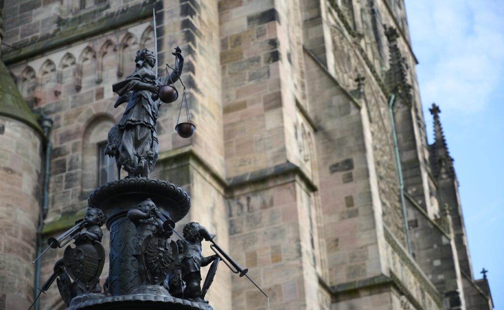 The Tugendbrunnen or Fountain of the Virtues in Nuremberg Germany