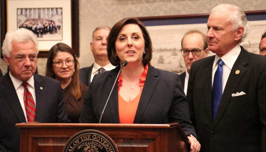 South Carolina Superintendent of Education Ellen Weaver with Gov. Henry McMaster (2023) 