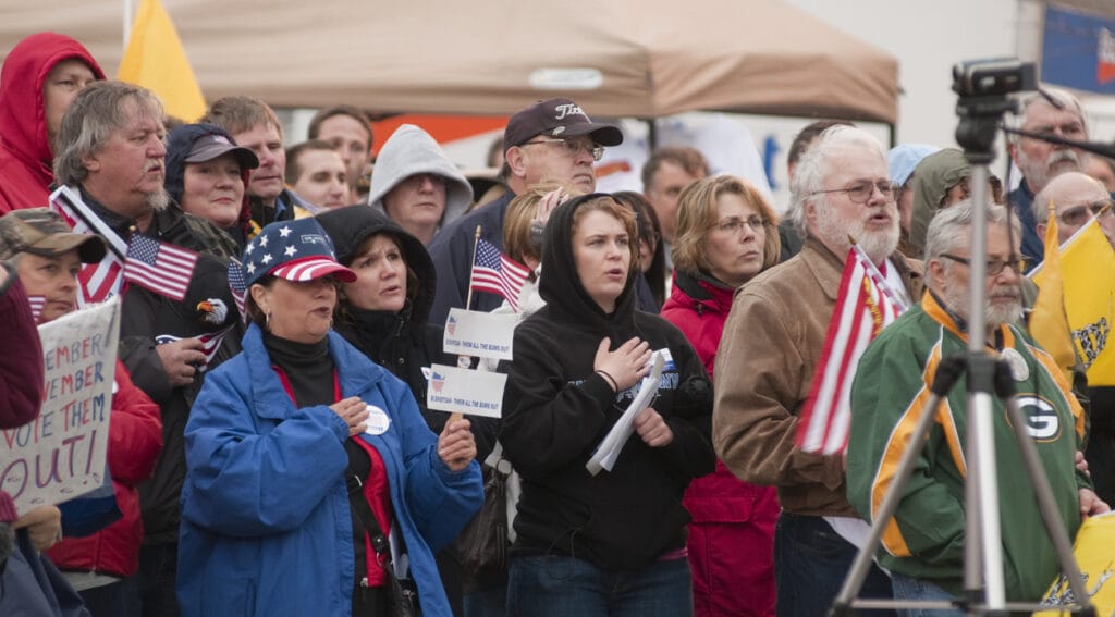 Madison, Wis. - April 6, 2010: Attendees at the Tea Party Express rally. 