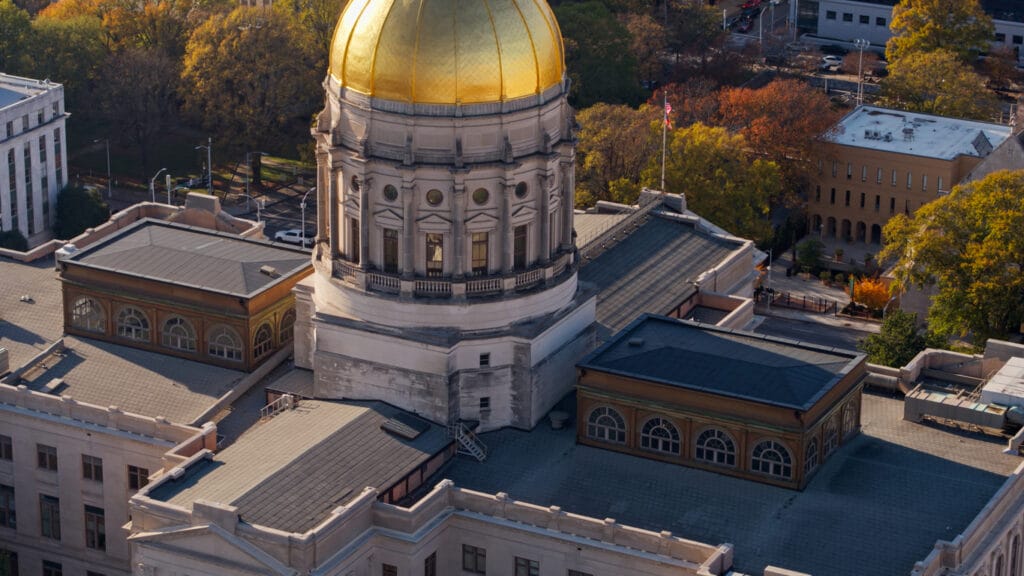 Aerial shot of the Georgia State Capitol Building in Atlanta. 