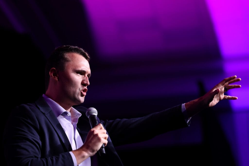 Charlie Kirk speaking with attendees at the 2025 Chapter Leadership Summit at the Tampa Convention Center in Tampa, Florida. (Gage Skidmore) 