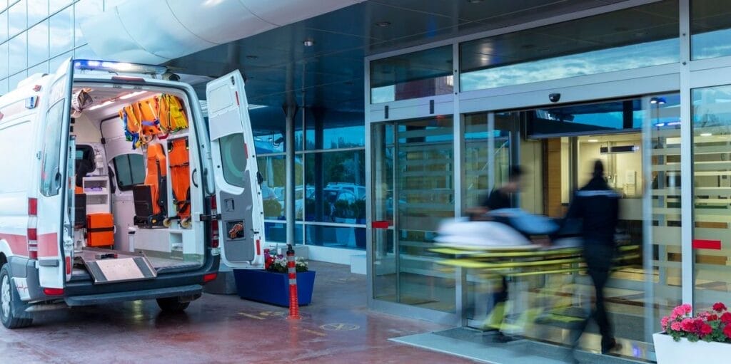 Emergency room entrance of a large hospital.