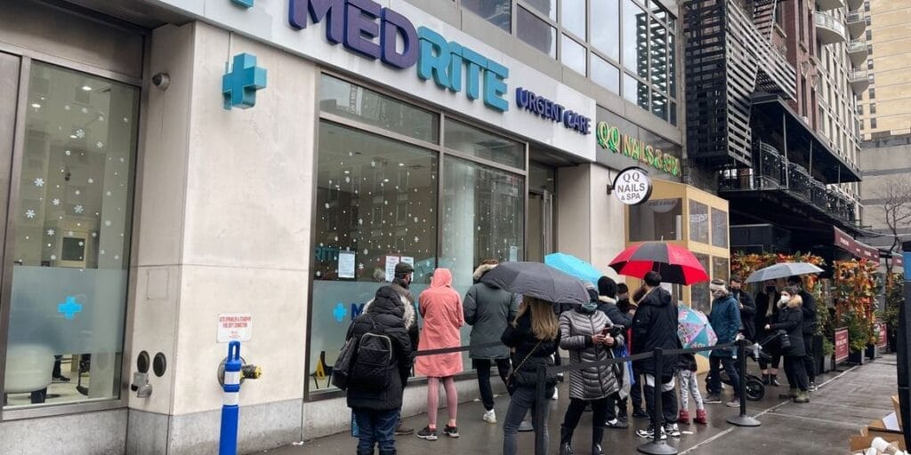 New York, NY USA - December 26, 2021: People in Line for Covid-19 Testing During Omicron Surge