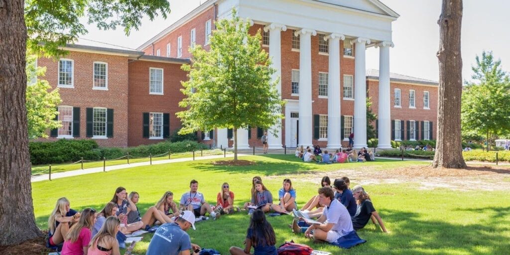 OXFORD, MS/USA - JUNE 7, 2018: Unidentified individuals gathered on the campus of the University of Mississippi.