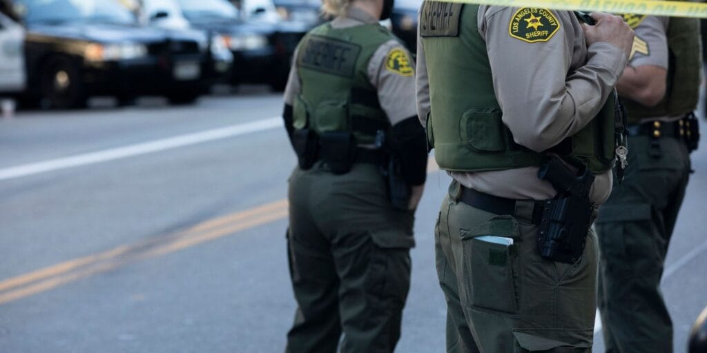 Los Angeles, California, USA - January 20, 2021: Los Angeles County Sheriff officers respond to an incident.